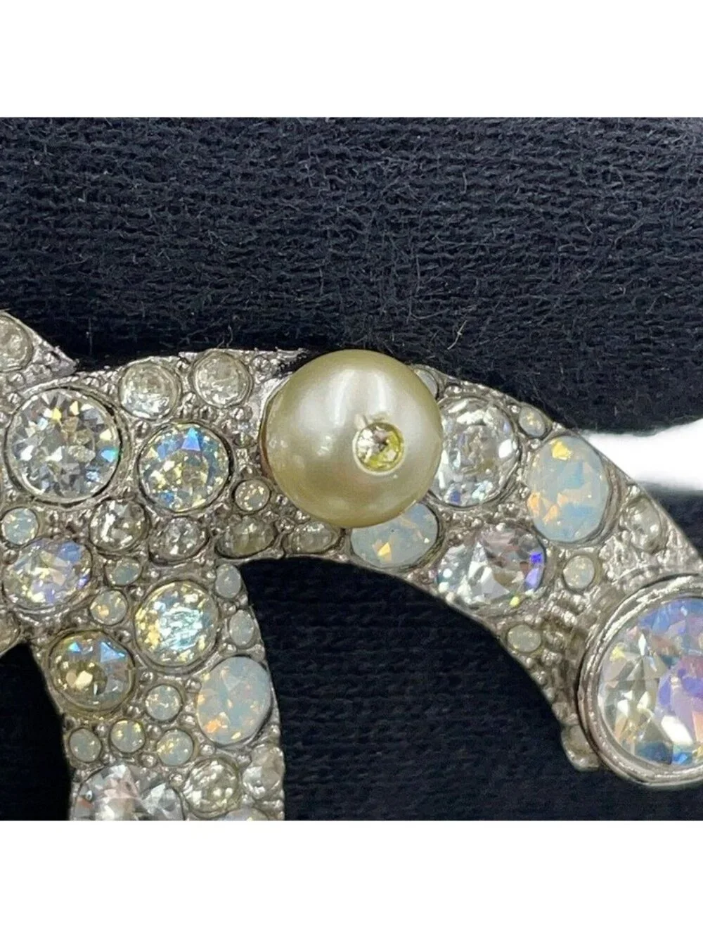 Chanel Brooch CC Logo Rhinestone Faux Pearl Metal 17k